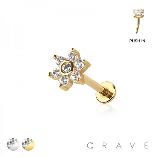 MULTI CZ FLOWER TOP THREADLESS (PUSH IN) 316L SURGICAL STEEL LABRET SET MULTI CZ FLOWER TOP THREADLESS (PUSH IN) 316L SURGICAL STEEL LABRET SET